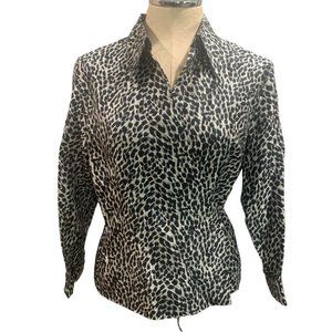 Large Ice Women's Silk Wrap Blouse Black White Print Lined